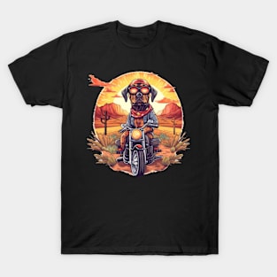 A retro patriotic t-shirt design with a Rottweiler Dog on a classic cruiser motorcycle T-Shirt